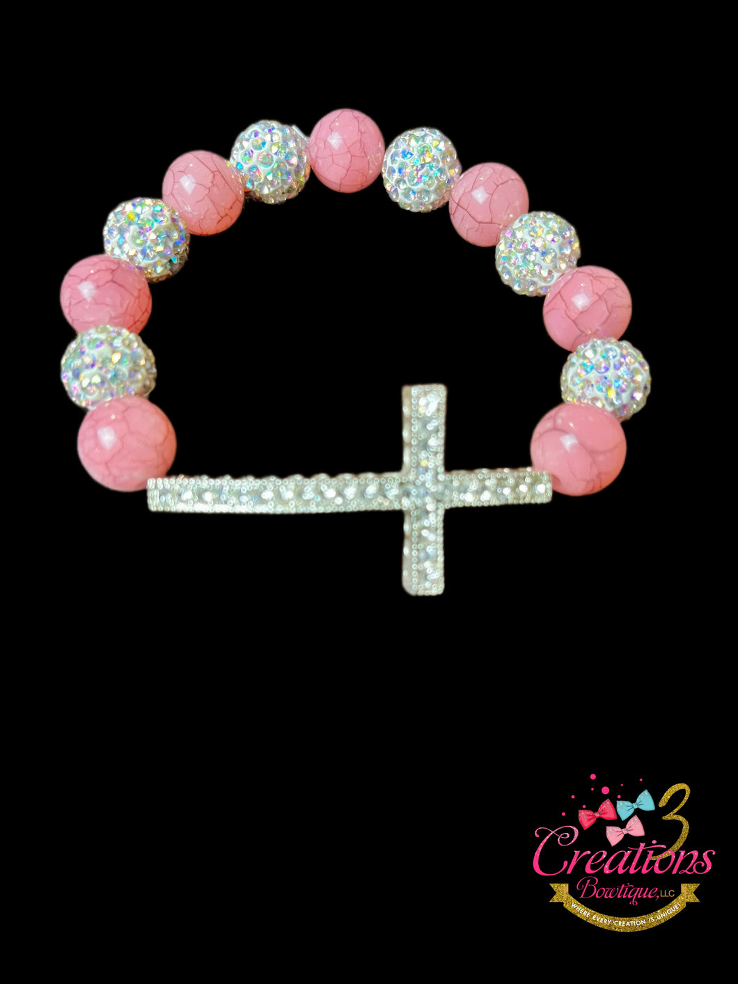 Pink/wht cross bracelet