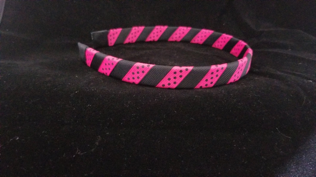 Black and hot pink polka dot headband