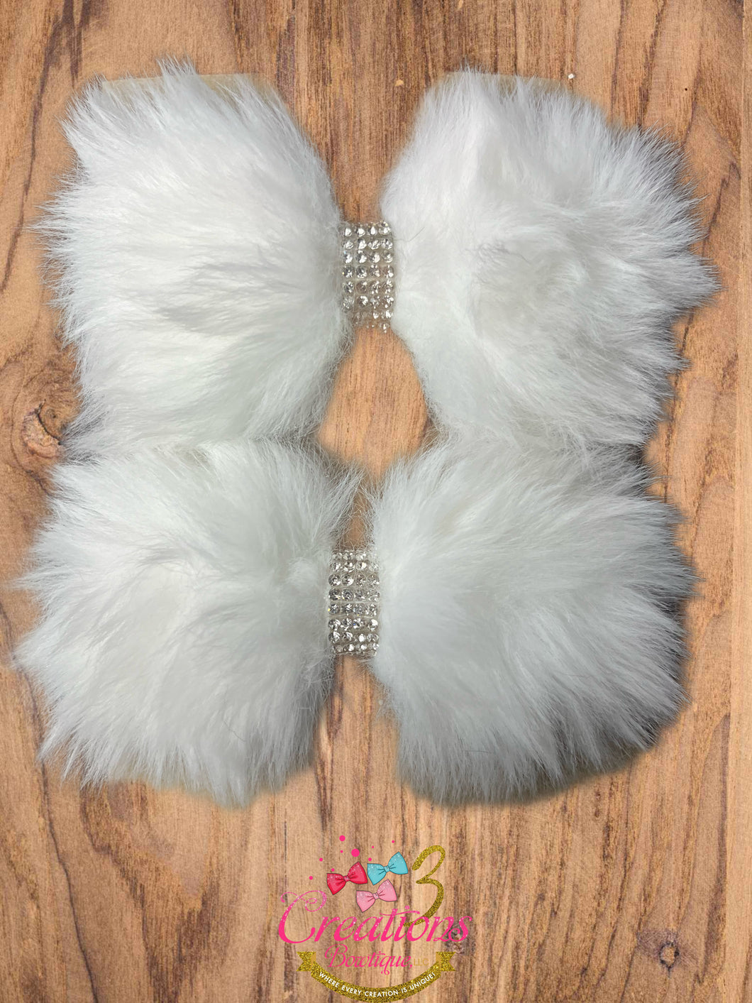 White fluffy rhinestone puffs