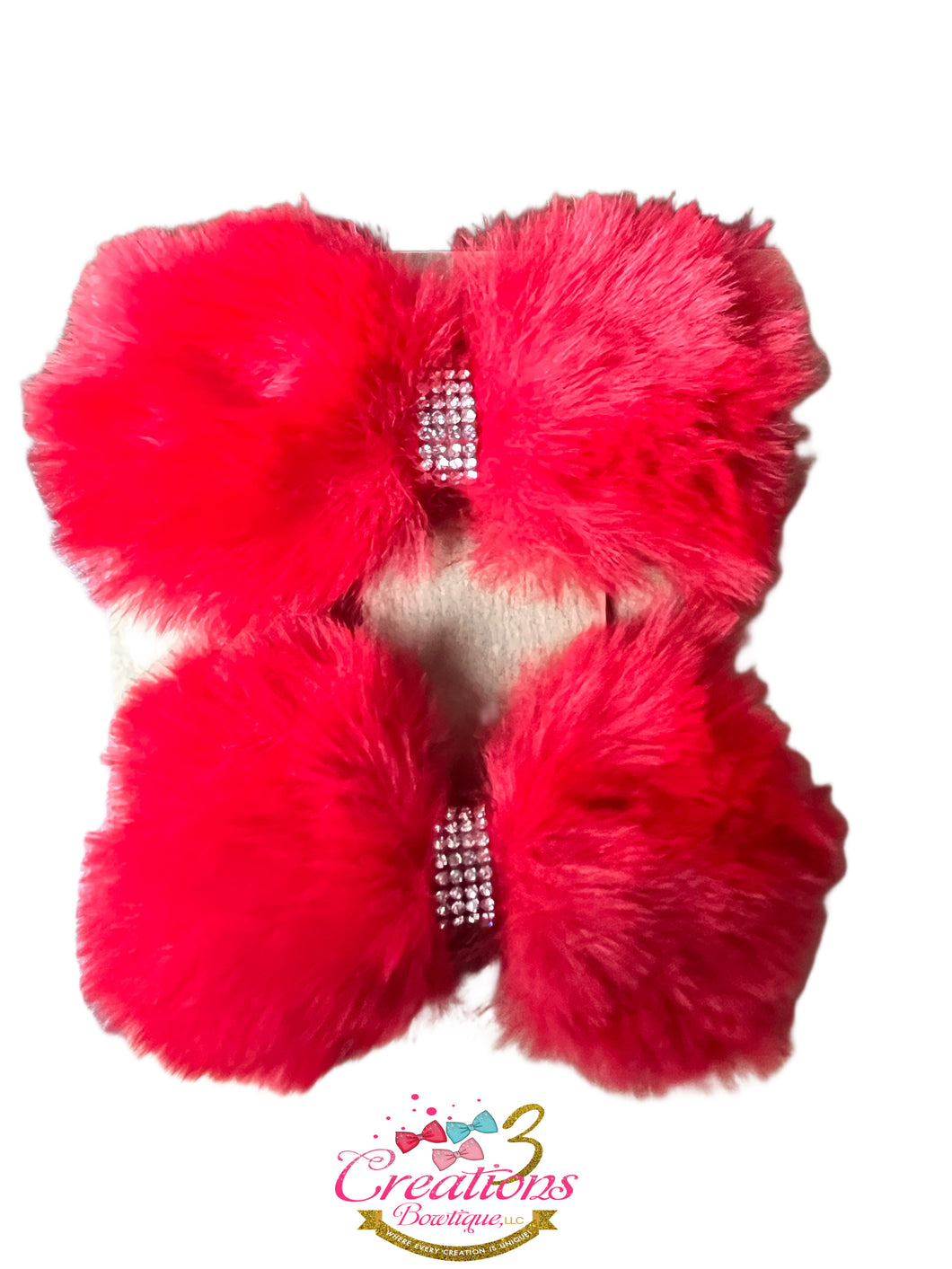 Red puff rhinestone hair clips