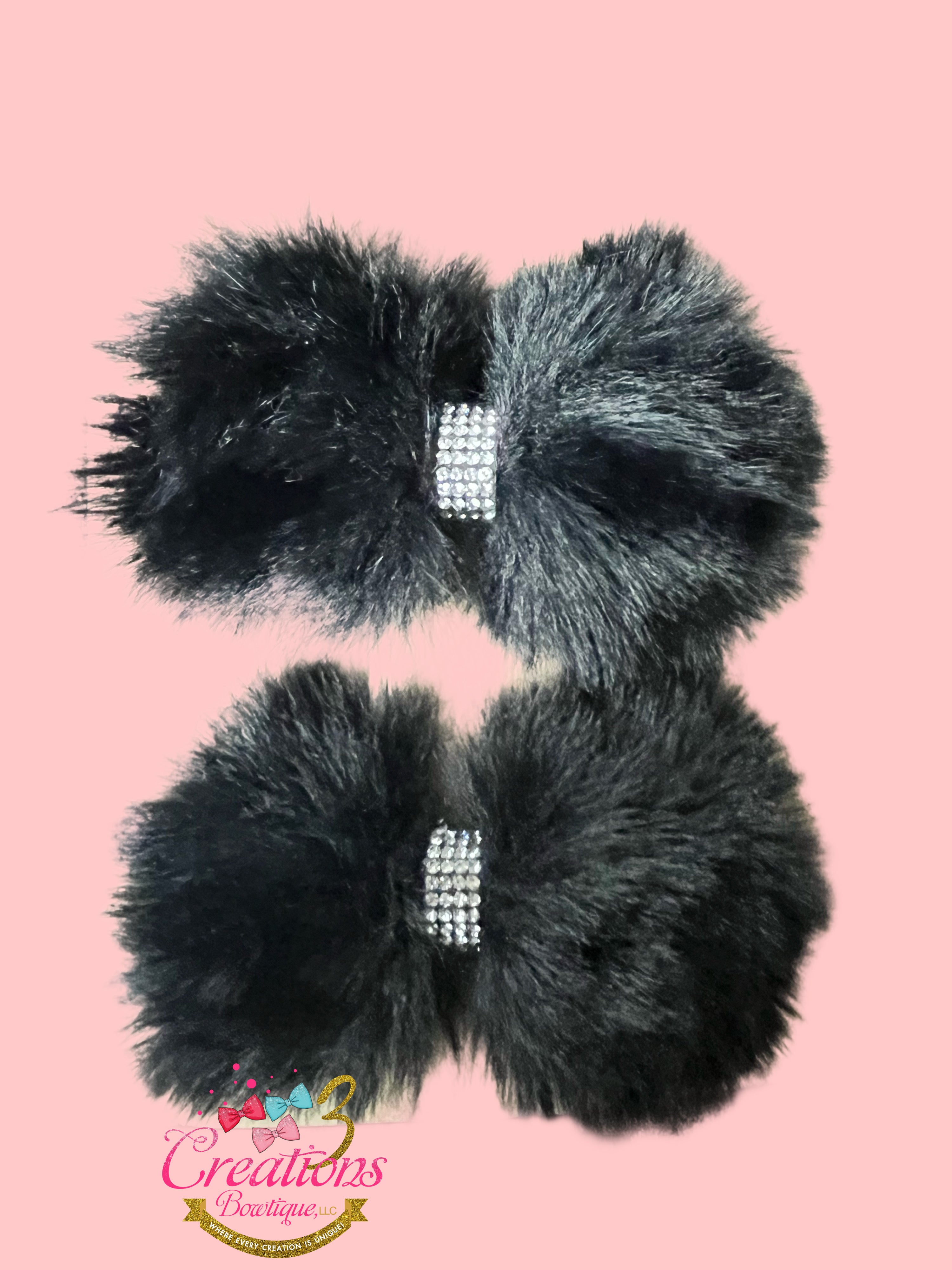 Black puff rhinestone hair clips