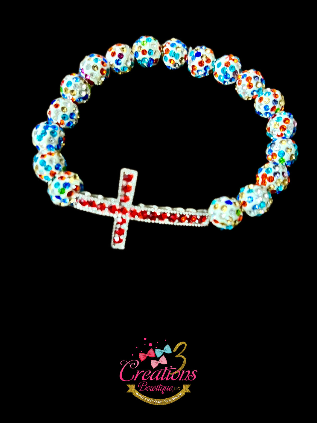 Multicolored beads w/rhinestone cross