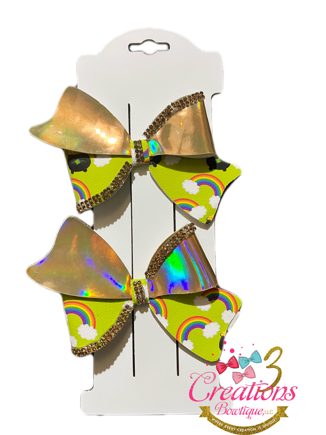 Metallic gold and rainbow piggy bows