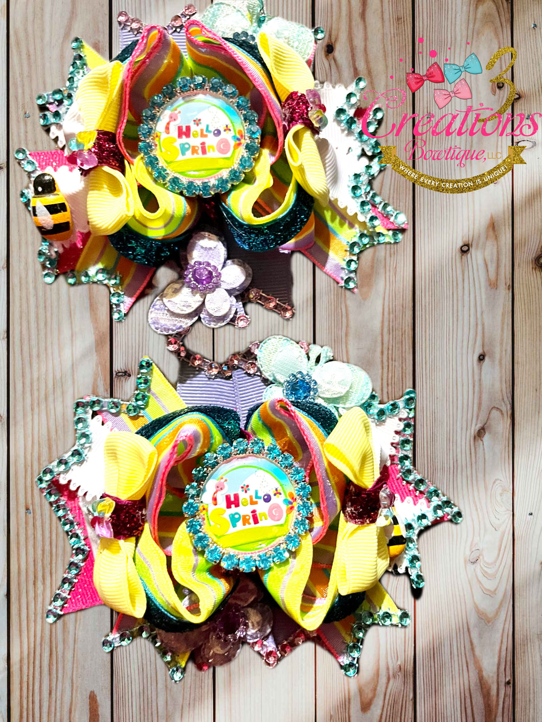 Spring Rhinestone bottle cap bow