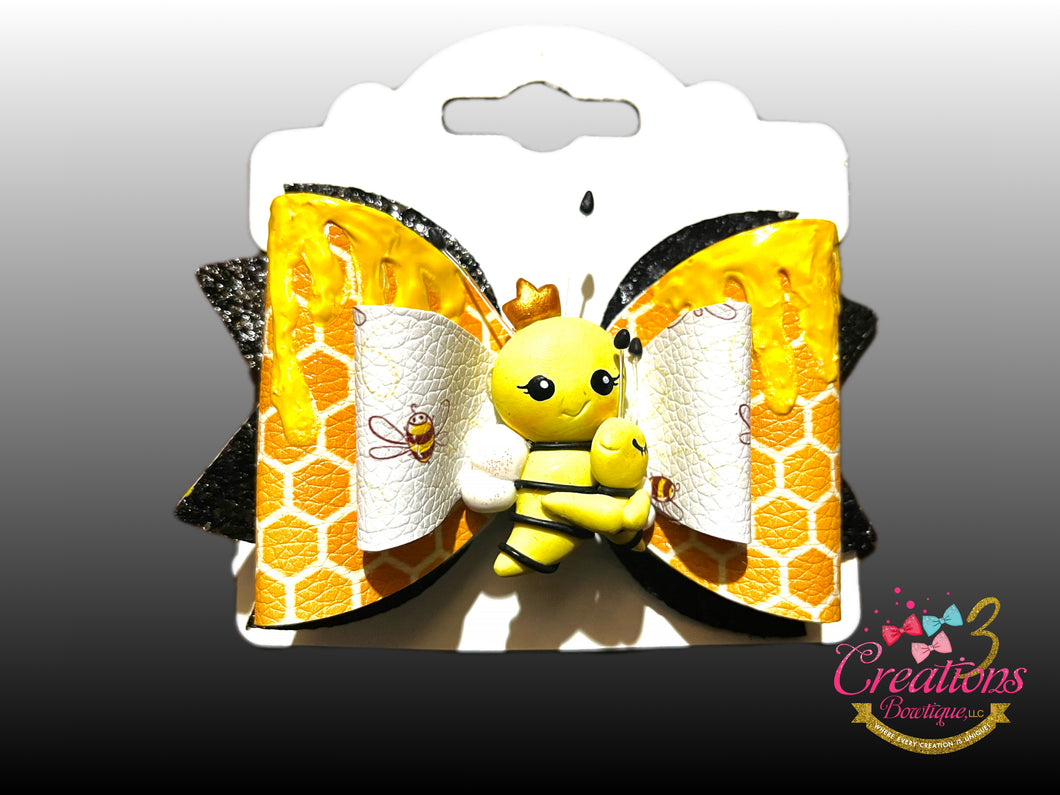 Mommy and baby Bee and honeycomb hair bow