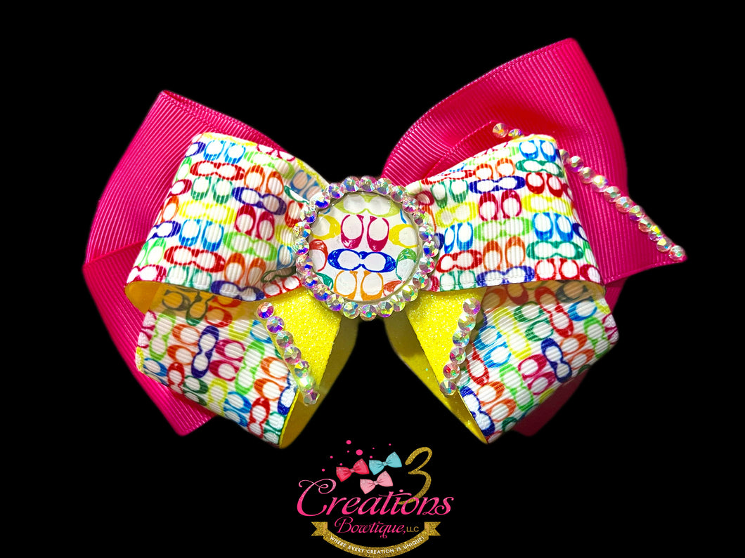 Rainbow coach inspired hair bow