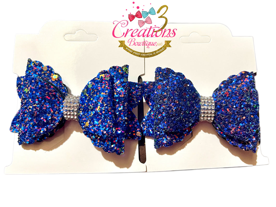 Royal blue shimmer pigtail hair bows